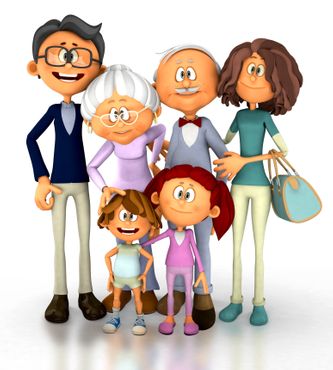 3D family looking happy - isolated over a white background